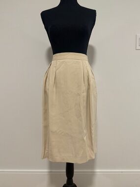 Vintage Dana Buchman 100% Silk Pleated Midi Skirt Size 12 Cream Real Pockets